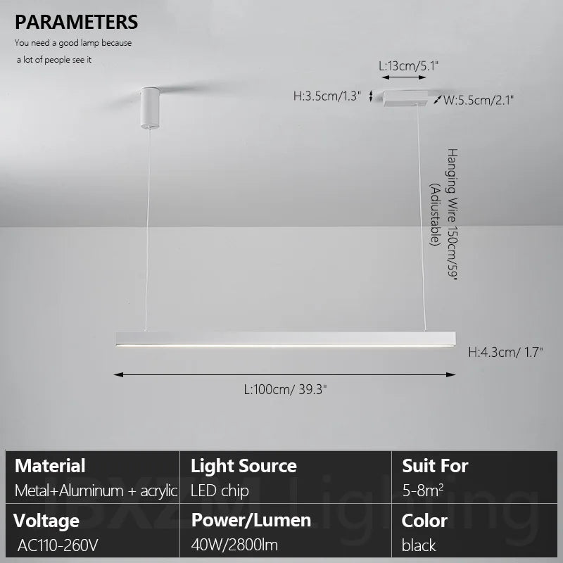 Modern LED linear chandelier for dining room office white bar pendant lights kitchen island lighting black minimalist lamp