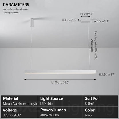 Modern LED linear chandelier for dining room office white bar pendant lights kitchen island lighting black minimalist lamp