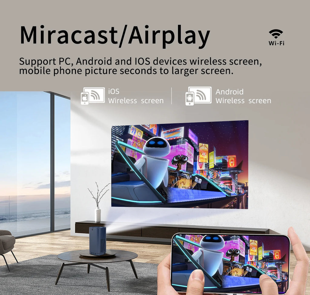 Smart Projector WIFI Mini Portable Home Theater Mobile Phone Same Screen Projector Support 4K LED Home Video Projector &Speaker-Serilas