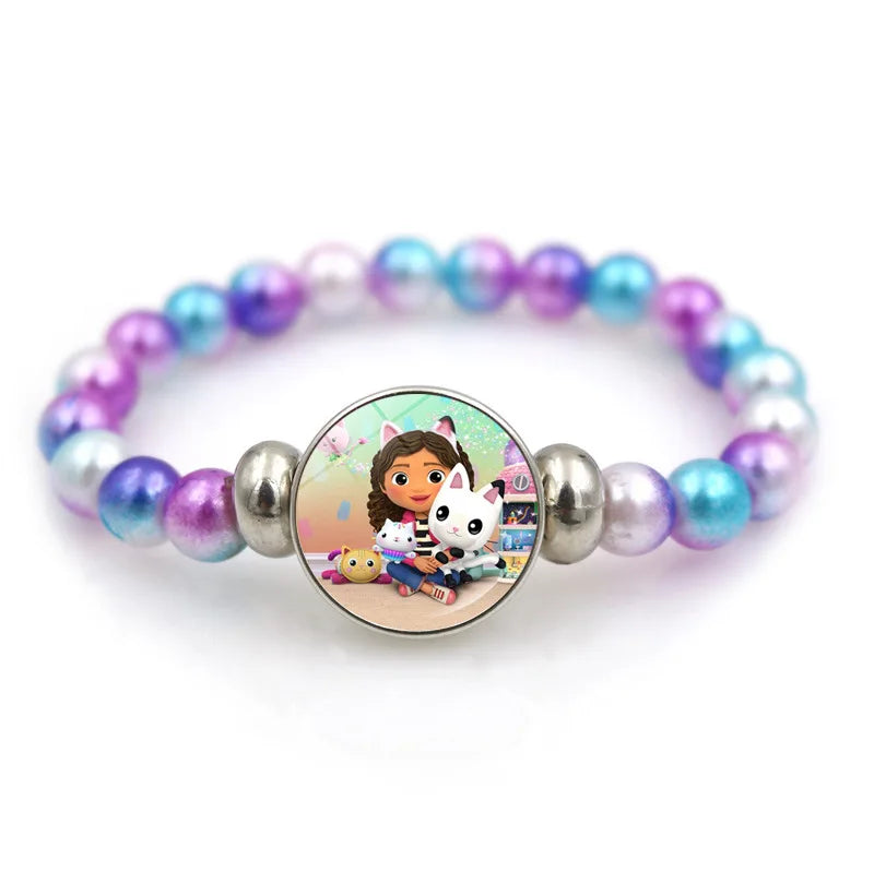 Gabby Dollhouse Heart Necklace Colorful Beaded Bracelet Cute Cartoon Anime Cosplay Jewelry Accessories Kids Girls Birthday Gift-Serilas