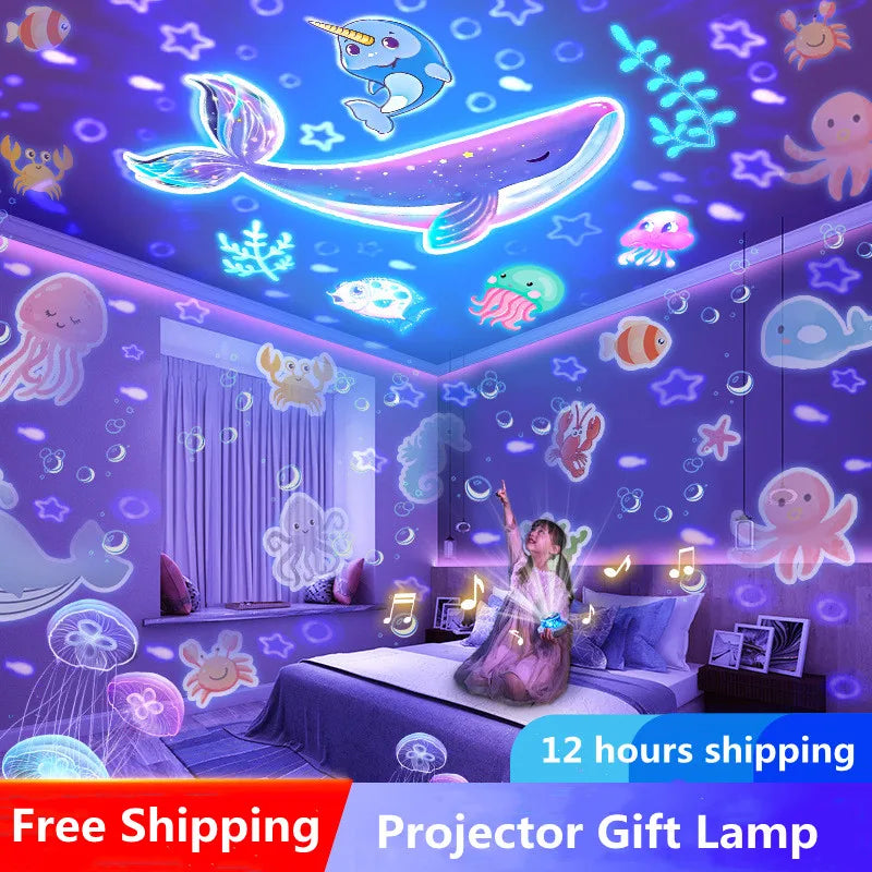 Starry Projector Night Light Rotating Sky Moon Lamp Galaxy Lamp Home Bedroom Decoration Starlight Christmas Lights for Kids Gift-Serilas