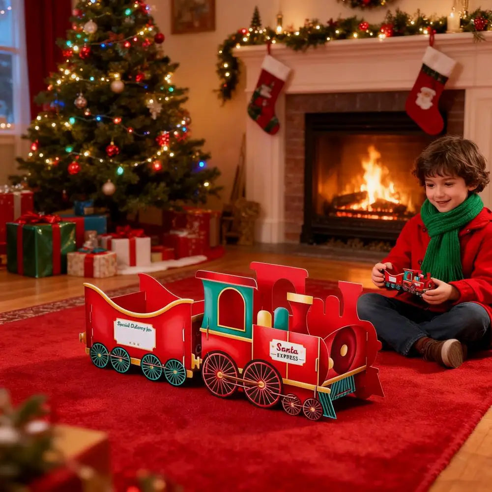 Christmas Gift Train Christmas Train Decoration Festive Christmas Train Toy Set with Santa Gift Boxes Gingerbread Ornaments-Serilas