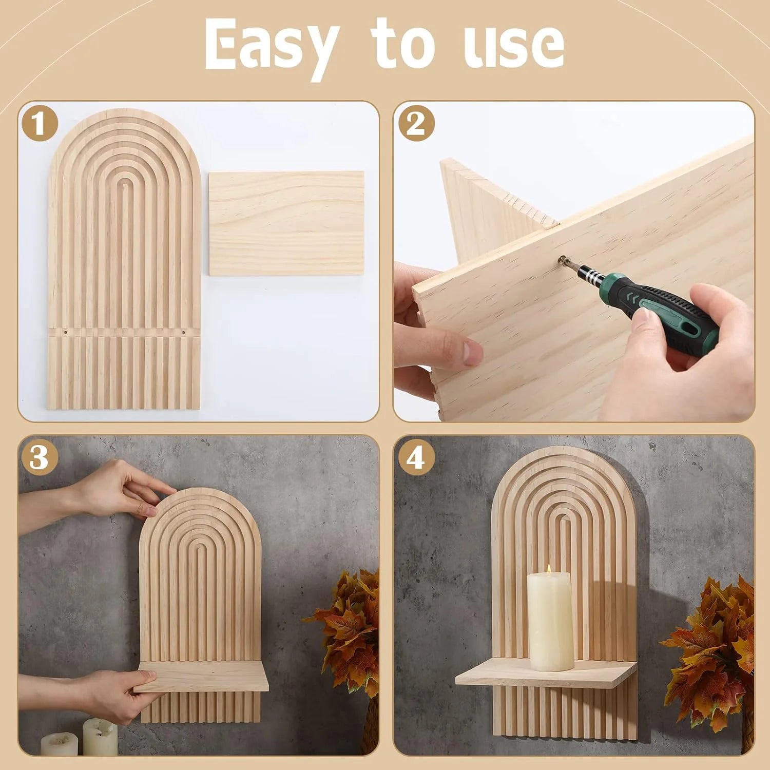 Boho Wooden Shelves for Wall Decorative Book Floating Wall Shelf for Living Room Bathroom Bedroom Classroom Office Nursery Home-Serilas