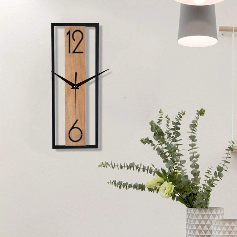 Rectangular wood grain wall clock for quiet decoration in homes and offices used in living rooms bedrooms and dining rooms-Serilas