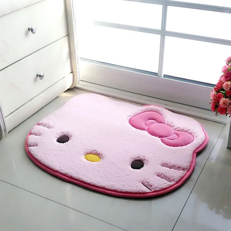 50x60cm Kawaii Hello Kitty Cartoon Rug Anime Kt Cat Plush Floor Mat Bathroom Non-Slip Carpet Car Cushion Soft Living Room Decor-Serilas