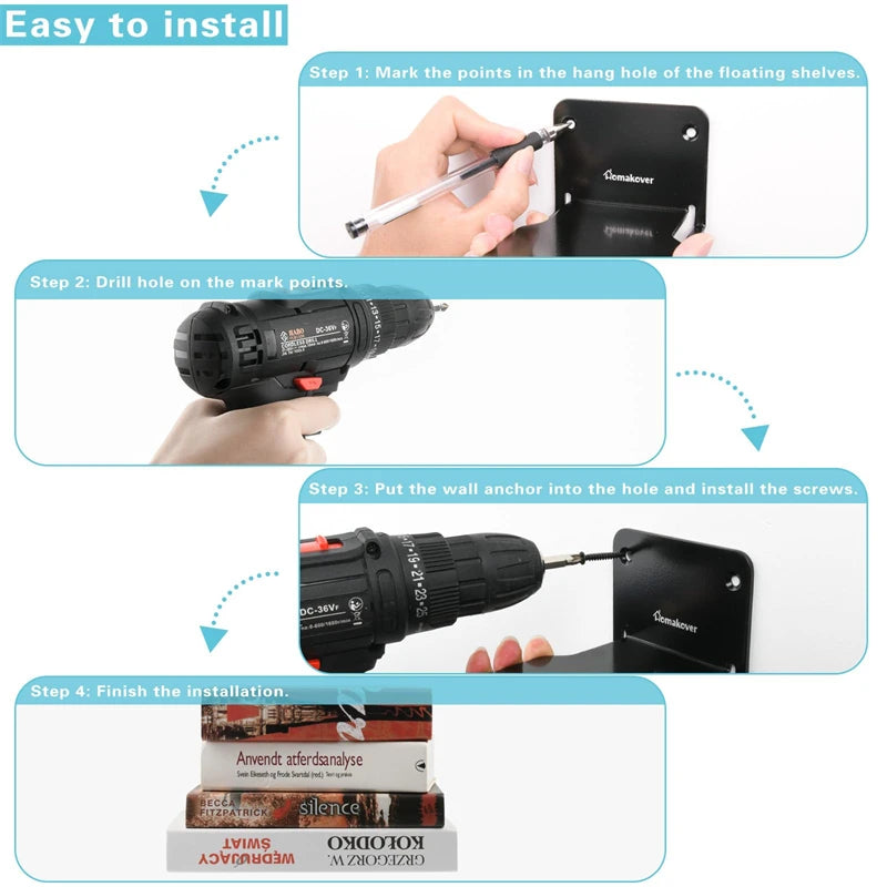 1/2pcFloating Bookshelf Invisible Heavy Duty Metal Shelves For Books Multifunctional Storage Tools Suitable For Home Living Room-Serilas