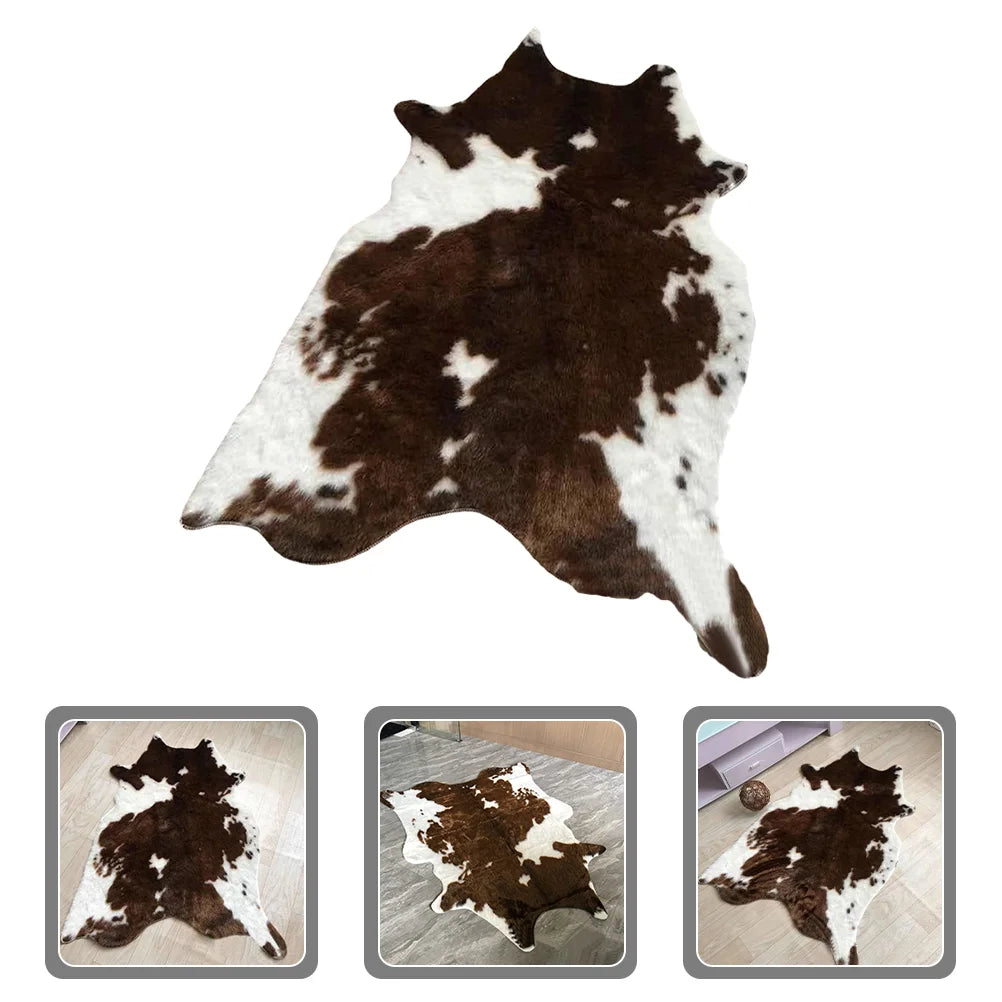 Simulated Cow Pattern Plush Carpet Area Rugs Bedside Keep Warm Print Imitation Home Floor Cushion Decorative-Serilas