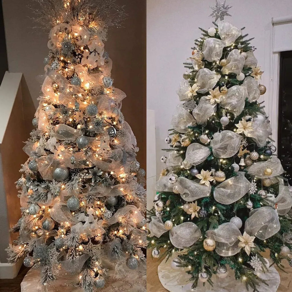 Christmas Tree Decorations Ribbon Mesh Ribbon for Wreath Bow Garland 2025 Christmas Decor Home Decor Gifts Navidad New Year 2026-Serilas