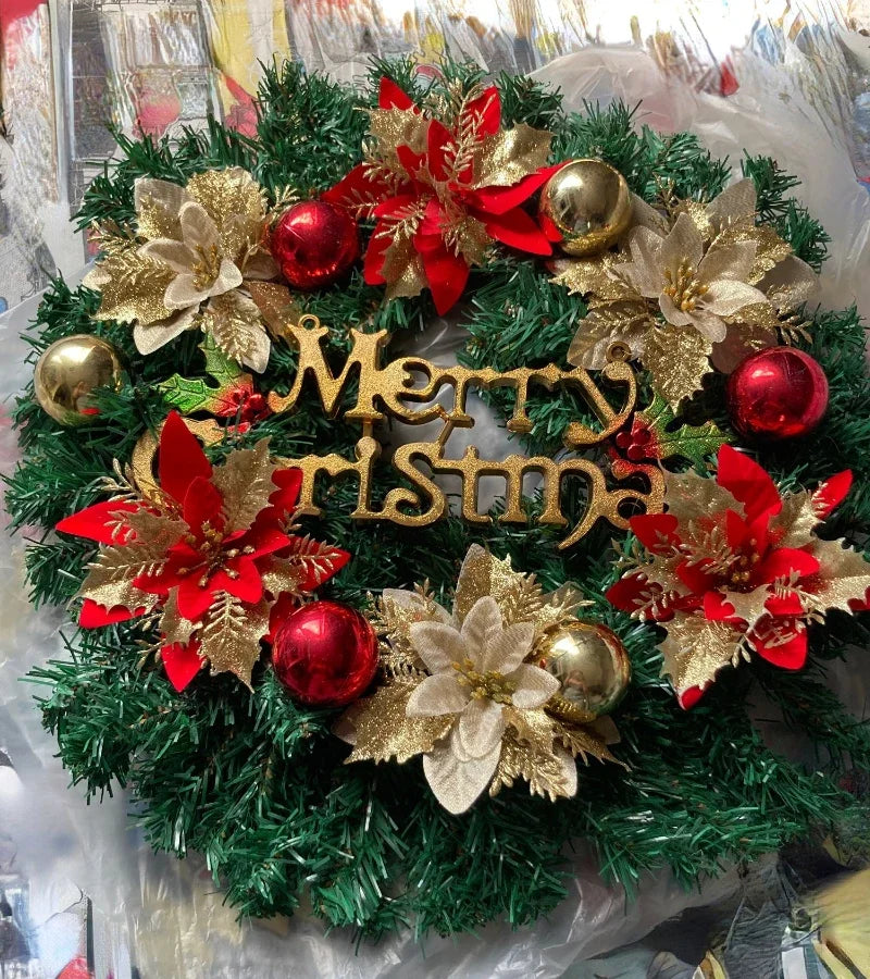 Christmas Wreath for Front Door Red Gold Window Wall Door Decorations 2024 Christmas Garland Ornament Guirnalda Navidad-Serilas