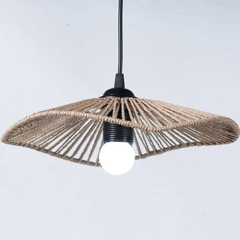 Pendant Lamp Shade Paper Rope Rattan Boho Handwoven Wicker Lampshade Home Deco Interior-Serilas
