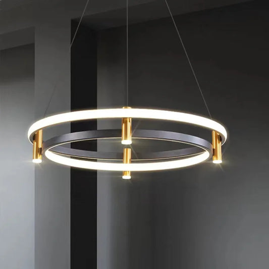 Aurex™ Modern Black Gold Circular Chandelier