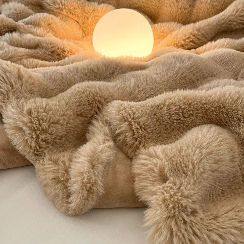 Luxury Faux Fur Rabbit Fur Thickened Blanket, Winter Soft Blanket Throw for Home Bed Sofa Cover 100X150cm 150X200cm 200X230cm-Serilas