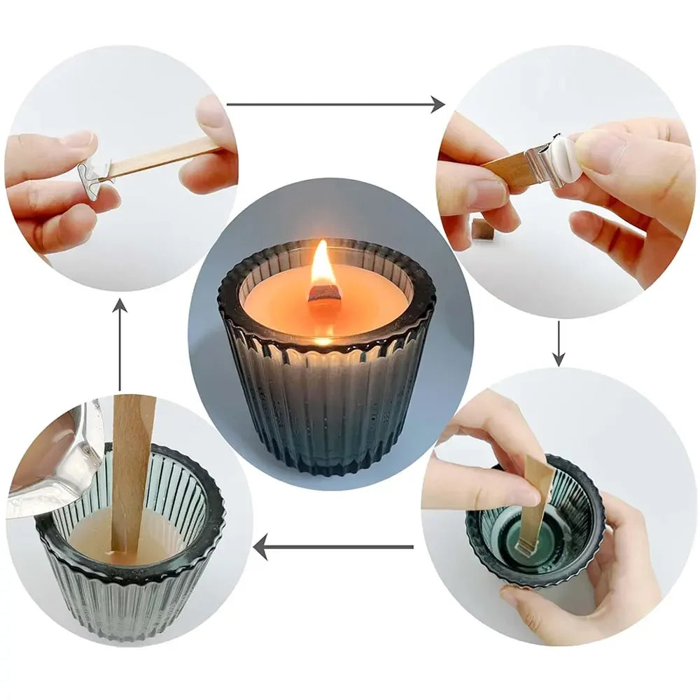 100Pcs Wooden Wick Stick with Base Candle Making Tools Multi Size Candlewick for Scented Candles Wedding Decor DIY Birthday Gift-Serilas