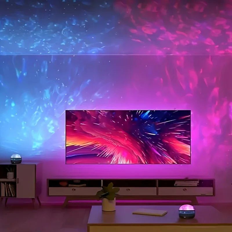 LED Projector - 2-in-1 Northern Lights & Ocean Wave Night Lamp with Remote, 14 Vibrant Effects, Powered via Supplied Cable, Idea-Serilas
