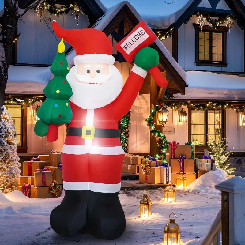 1.2/1.8m Inflatable Santa Claus Holding Christmas Tree Gift Bags Outdoor Decoration with LED Lights Blowing up Toys Garden Decor-Serilas