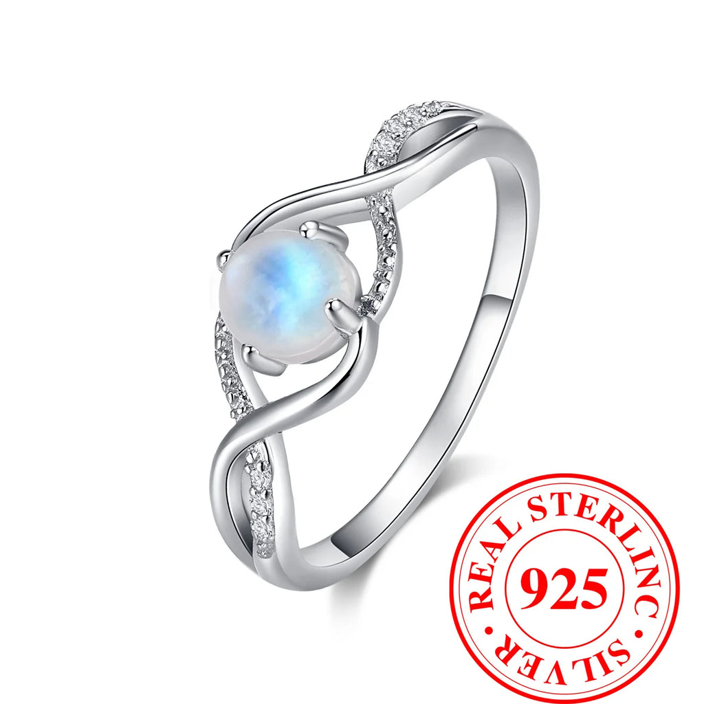 Cute Female Small Round Moonstone Infinity Ring Vintage Real 925 Sterling Silver Wedding Jewelry For Women-Serilas
