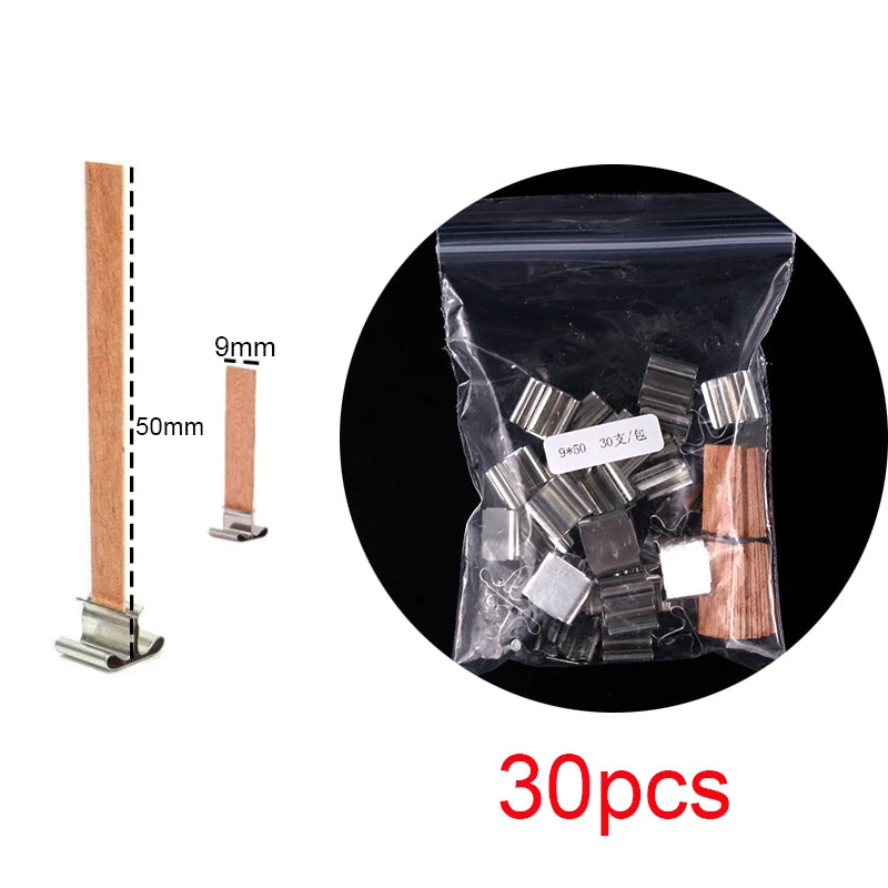 30pcs Wooden Candles Wick for DIY Paraffin Candle Jar Making Kit Candle Core with Clip Base Handmade Smokeless Candle Wick Cores-Serilas