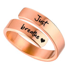 Just Breathe Heart Ring for Women Men, Stainless Steel Spiral Wrap Healing Rings, Inspirational Heart felt Gifts with Box-Serilas