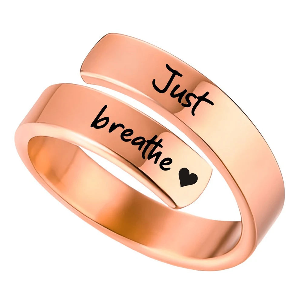 Just Breathe Heart Ring for Women Men, Stainless Steel Spiral Wrap Healing Rings, Inspirational Heart felt Gifts with Box-Serilas