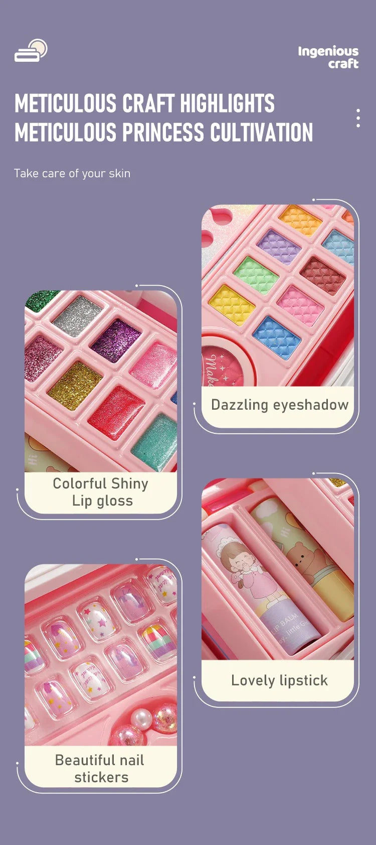 Kids Makeup Kit Little Girls 49 Pcs Washable Makeup Kit Real Girl Princess Make Up Kit with Cosmetic Case Play Set Birthday Gift-Serilas