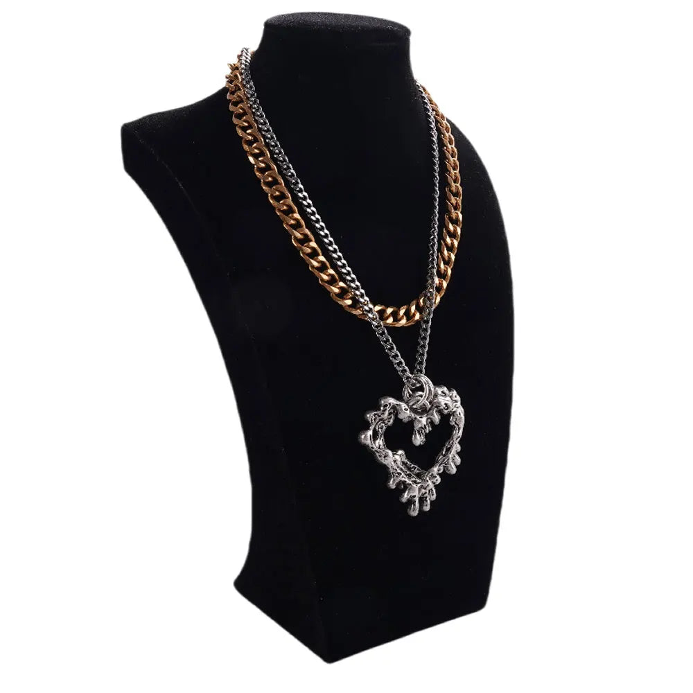 Chunky Gold Chain Necklace for Women Hypoallergenic Long Silver Love Heart Necklace Bold Statement Thick Puffy for Women Trendy-Serilas