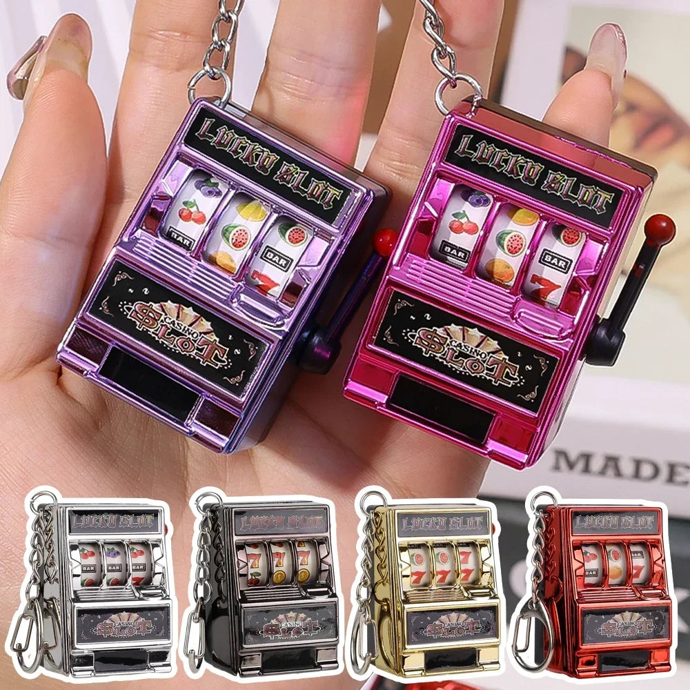 Retro Mini Fruit Machine Keychain Game Winning Best Friend Gift Toy Key Holder Coin Games Console Creative Slot Casino Model-Serilas