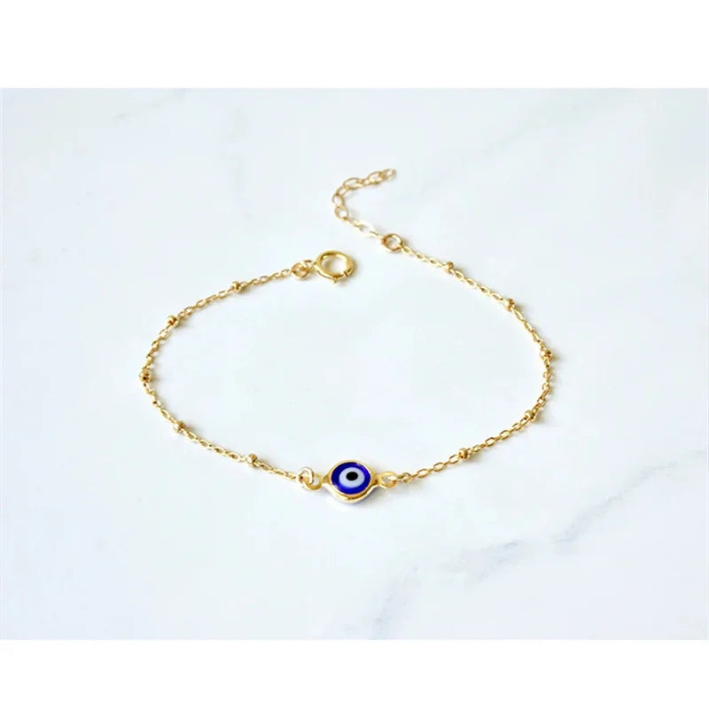 Simple Design Turkish Evil Eye Charm Bracelet for Women Boho Lucky Gold Color Copper Chain Adjustable Bracelet Summer Jewelry-Serilas