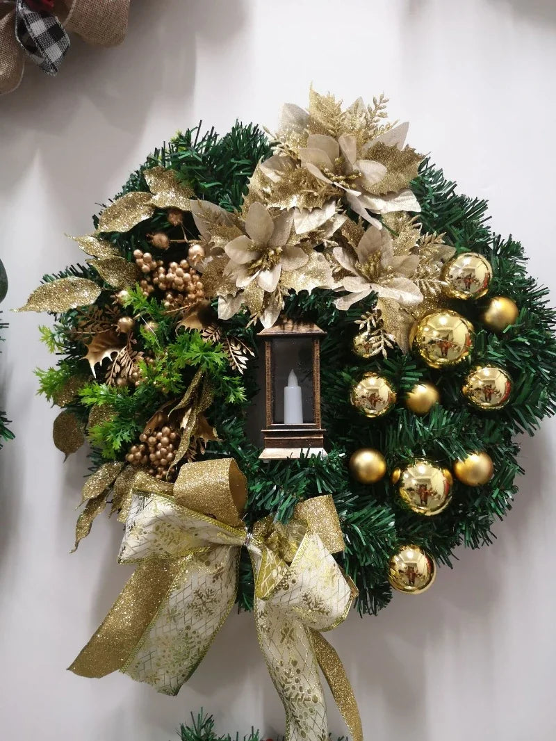 Christmas Wreath for Front Door Red Gold Window Wall Door Decorations 2024 Christmas Garland Ornament Guirnalda Navidad-Serilas