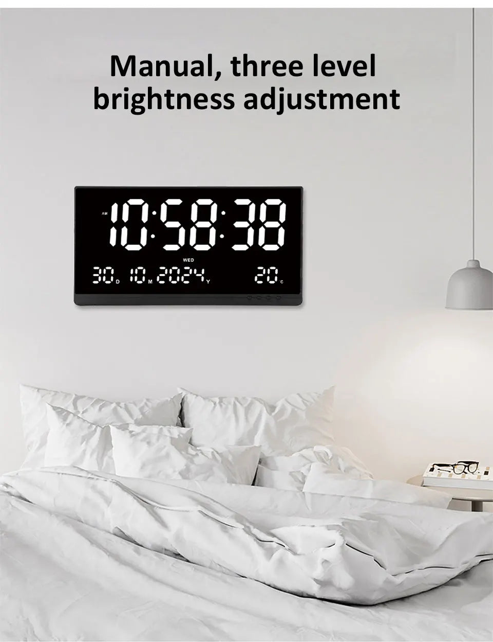 21 Inch Large Digital Wall Clock Large LED Screen Display Clock with Time/Date/Week/Temperature 12/24H Adjustable Brightness-Serilas
