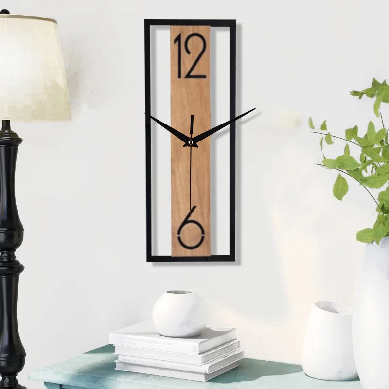 Rectangular wood grain wall clock for quiet decoration in homes and offices used in living rooms bedrooms and dining rooms-Serilas