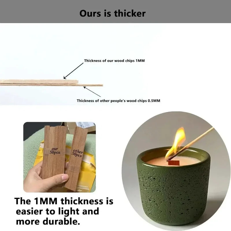 Wooden Candle Wicks Flat Candle Wooden Iron Stand Candle Cores with Base Holder for Handmade DIY Candle Making Craft-Serilas