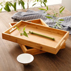 Wide Bamboo Organizer Tray Storage Bin with Handles for Cutlery Serving Spoons Cooking Utensils Teapot Teacup-Serilas