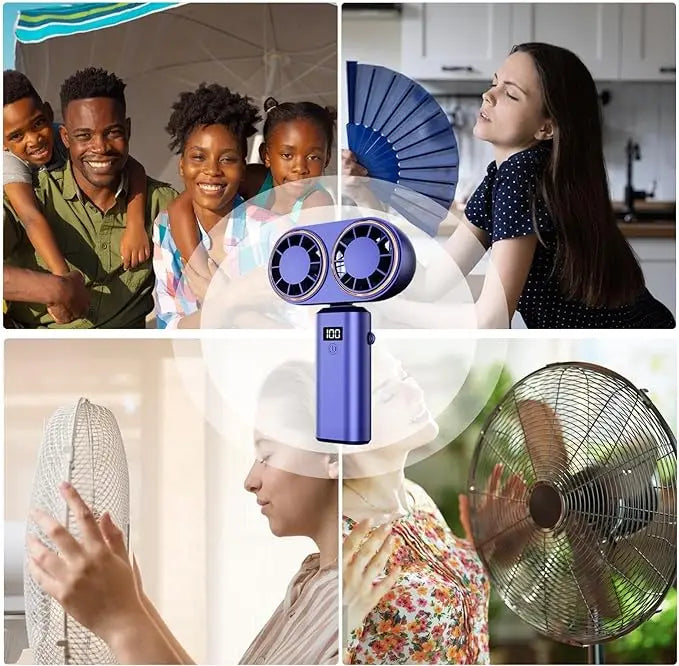 Handheld Personal Fan Compact Rechargeable Dual Fan Cooler Rechargeable Cooling Fan with Digital Display Personal Portable Fan-Serilas