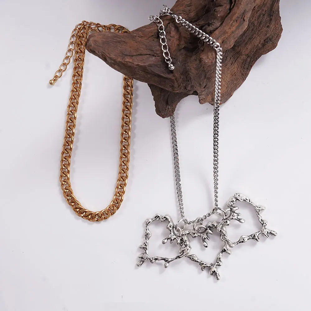 Chunky Gold Chain Necklace for Women Hypoallergenic Long Silver Love Heart Necklace Bold Statement Thick Puffy for Women Trendy-Serilas