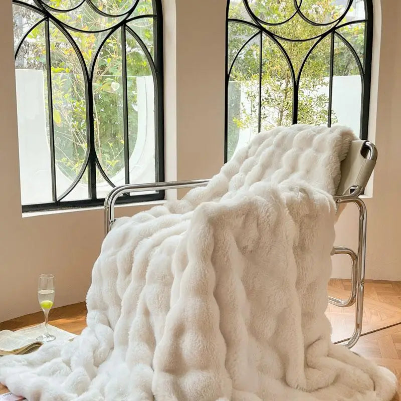 Luxury Faux Fur Rabbit Fur Thickened Blanket, Winter Soft Blanket Throw for Home Bed Sofa Cover 100X150cm 150X200cm 200X230cm-Serilas