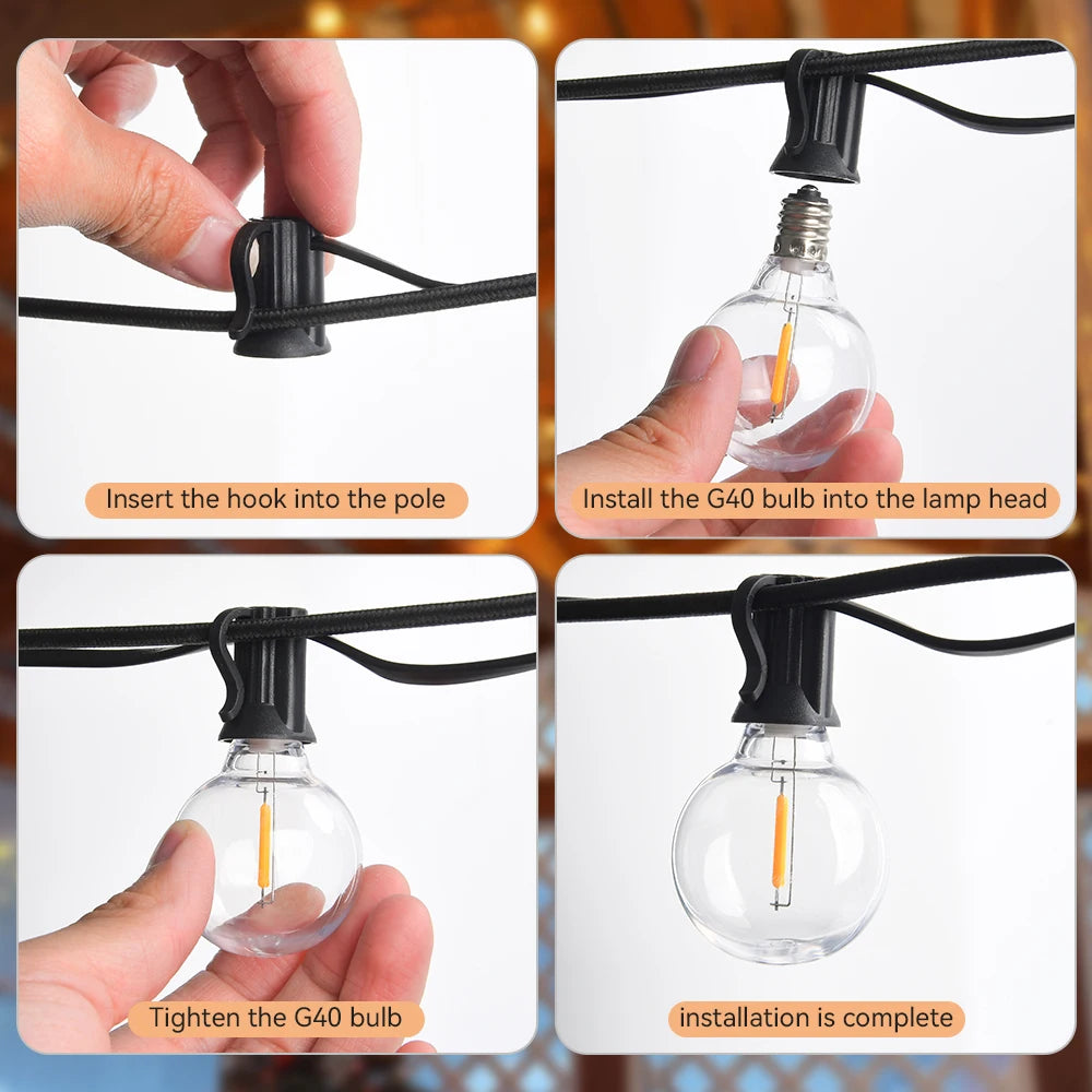 LED String Light G40 Shatterproof Light String IP44 Patio Light Outdoor Garland Light For Garden Wedding Decoration 18M 26M 45M-Serilas