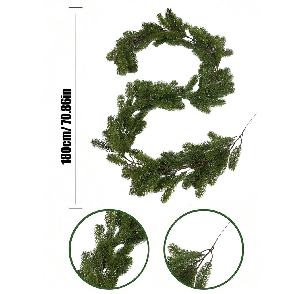Christmas Garland Artificial Pine Garland For Outdoor Or Indoor Garden Green Fireplaces Holiday Party Decorations 1.8/1.9/2.7m-Serilas