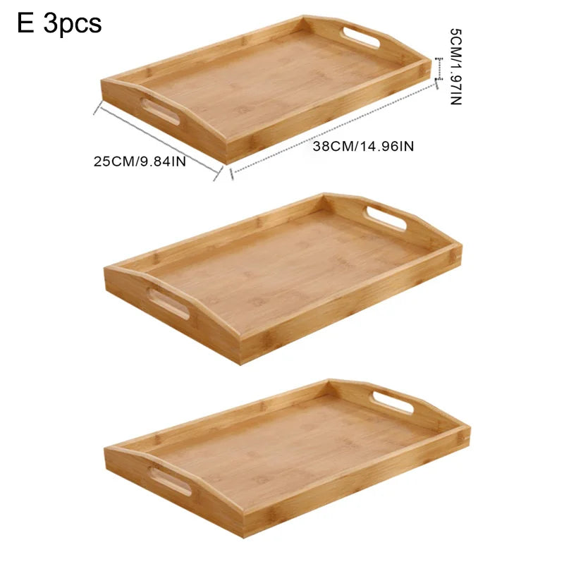 Wide Bamboo Organizer Tray Storage Bin with Handles for Cutlery Serving Spoons Cooking Utensils Teapot Teacup-Serilas
