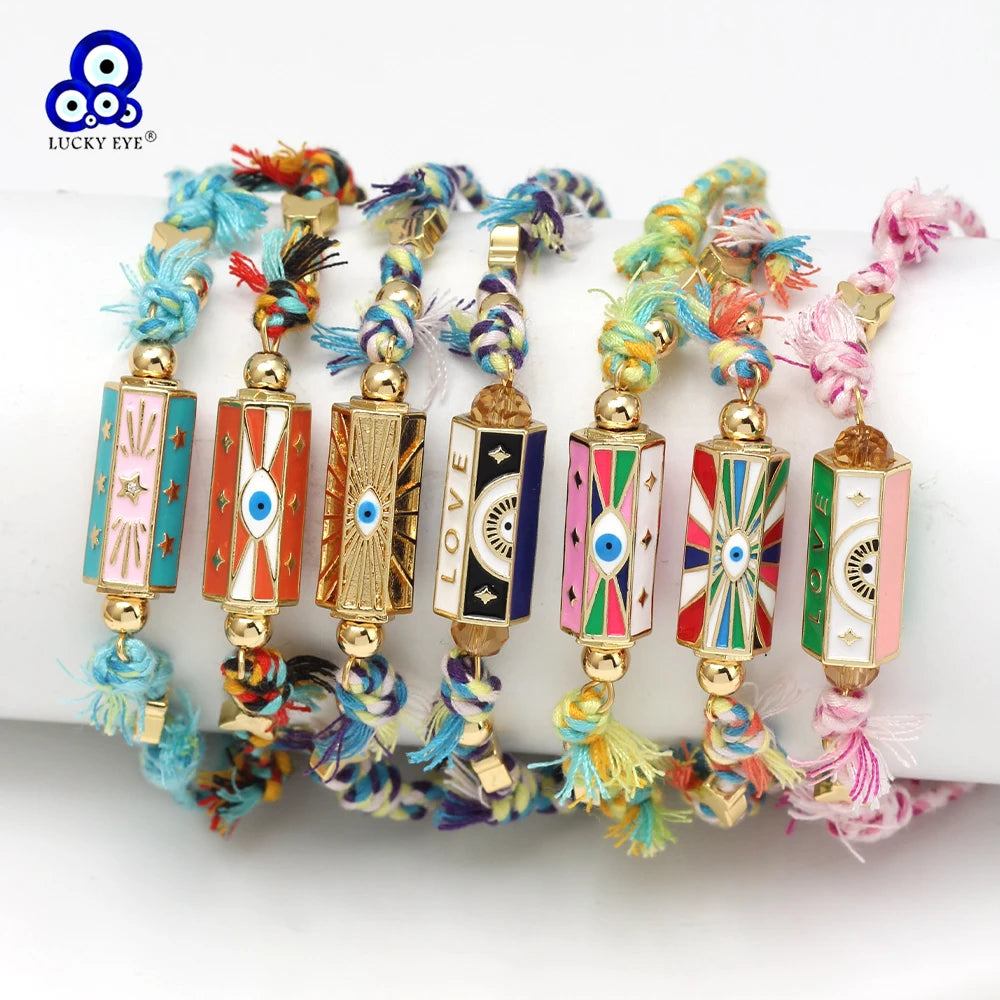 Lucky Eye Copper Enamel Turkish Evil Eye Charm Bracelet DIY Adjustable Rope Chain Bracelet for Women Men Girls Fashion Jewelry-Serilas