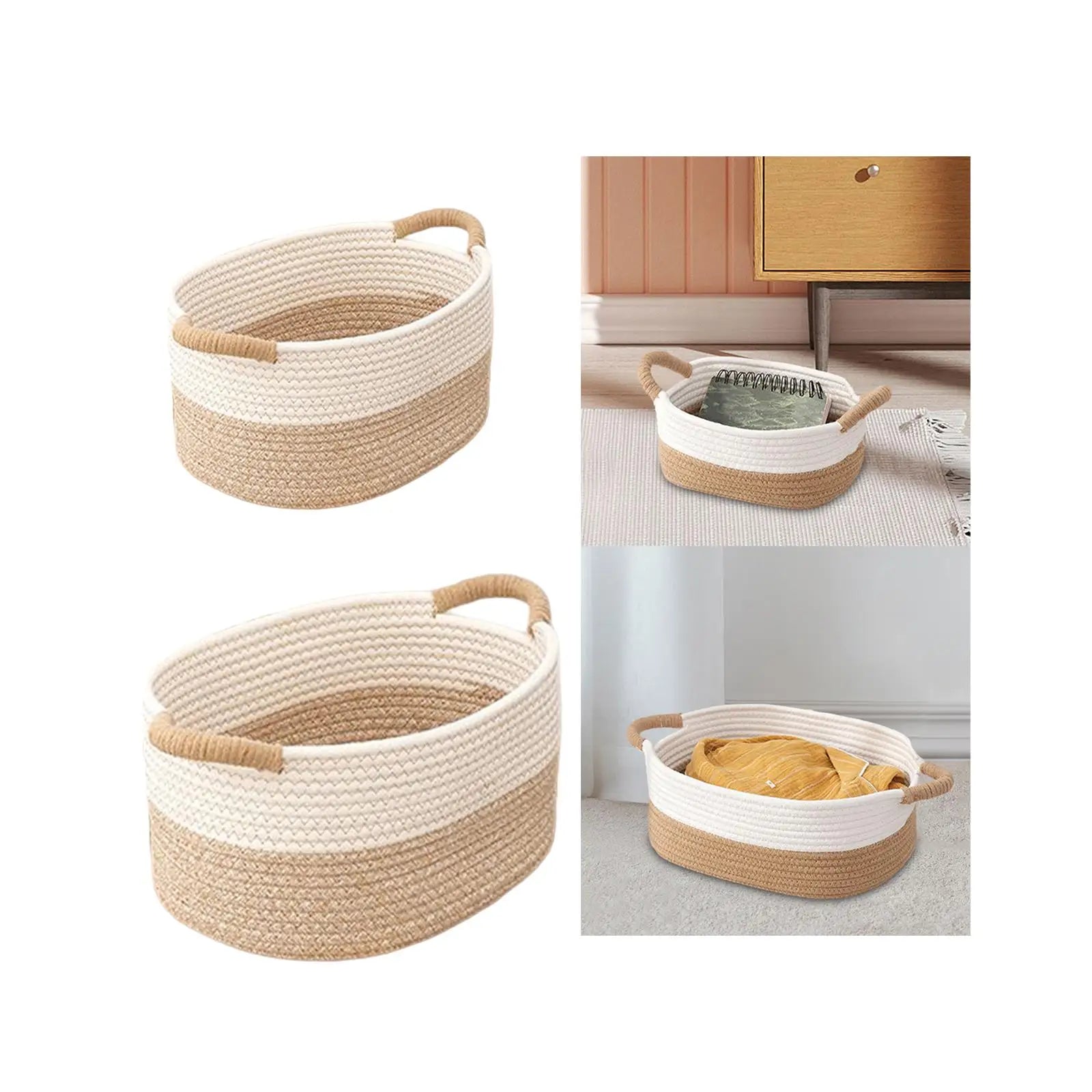 Rope Woven Baskets for Organizing Woven Rope Storage Basket Multifunctional Toy Basket for Desktop Nursery Office Bathroom Books-Serilas