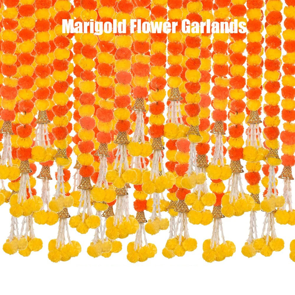 Marigold Flower Garlands 1.5m Artificial Flower Garland Indian DécorPooja Diwali Fiesta Day of The Dead Christmas Events Decor-Serilas