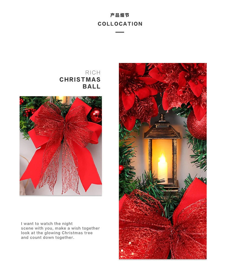 Christmas Wreath for Front Door Red Gold Window Wall Door Decorations 2024 Christmas Garland Ornament Guirnalda Navidad-Serilas