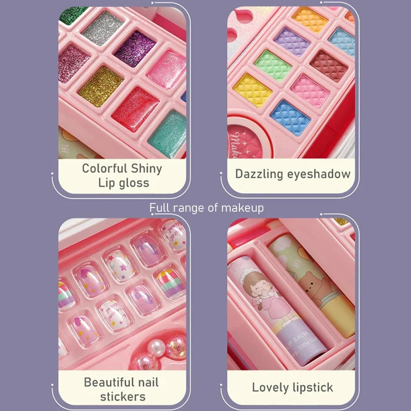 Kids Makeup Kit Little Girls 49 Pcs Washable Makeup Kit Real Girl Princess Make Up Kit with Cosmetic Case Play Set Birthday Gift-Serilas