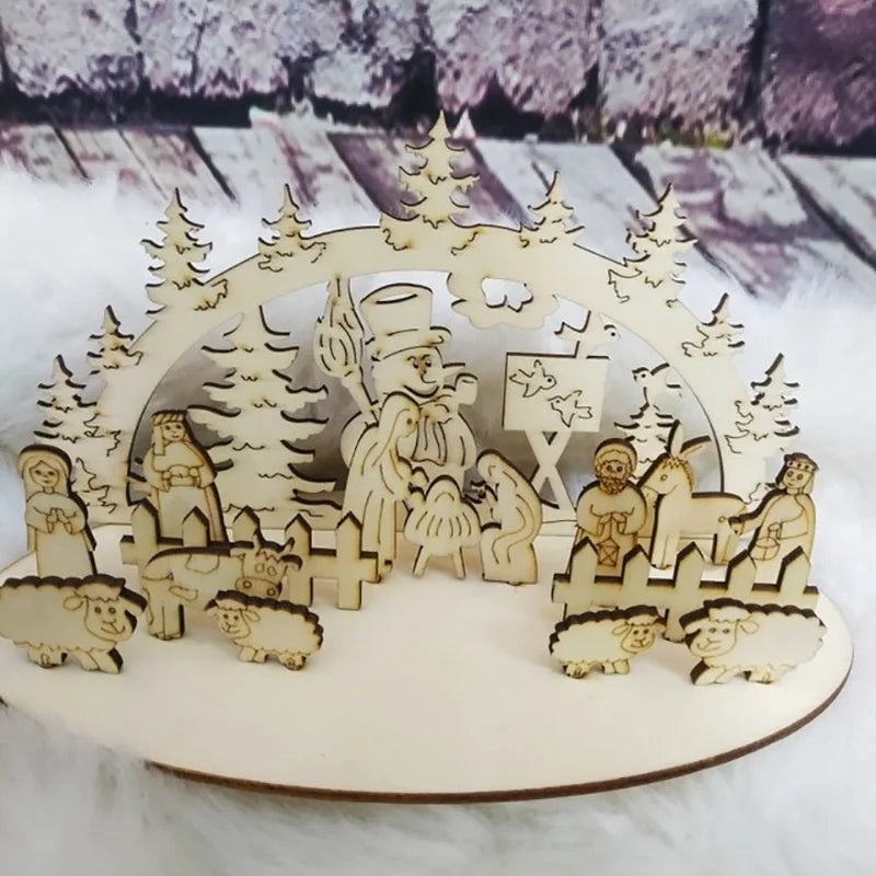 Christmas Wooden Ornaments Snowman Church Christmas Desktop Ornaments New Year Xmas Party Decorations for Home Navidad Gifts-Serilas