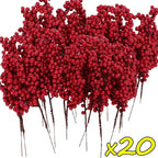 Christmas Red Berries Branch  Artificial Holly Berry Stamen Wreath DIY Foam Fake Flower Ornaments for Xmas Tree Party Home Decor-Serilas