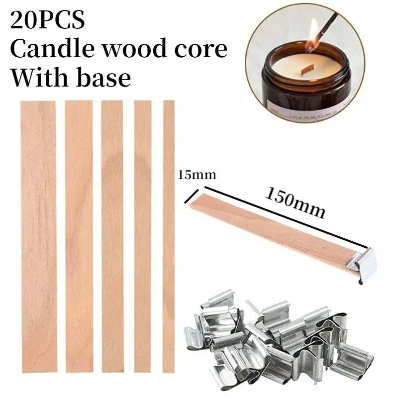 20pcs Wooden Candles Wick DIY Candle Making Kit Smokeless Candle Core with Clip Base Handmade Candle Wood Core Candlewick-Serilas