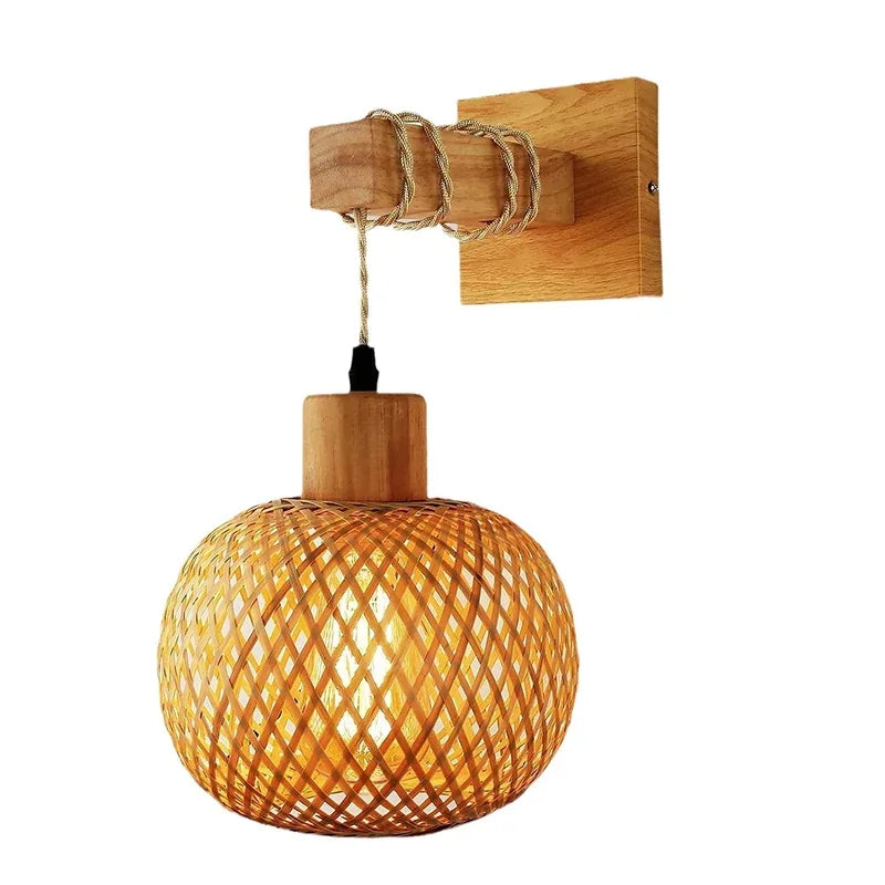 Bamboo Lantern Wall Lamp Natural Rattan Wicker E27 Chandeliers Hand-Woven Bamboo Room Decor Lampshades Wall Light Fixtures-Serilas