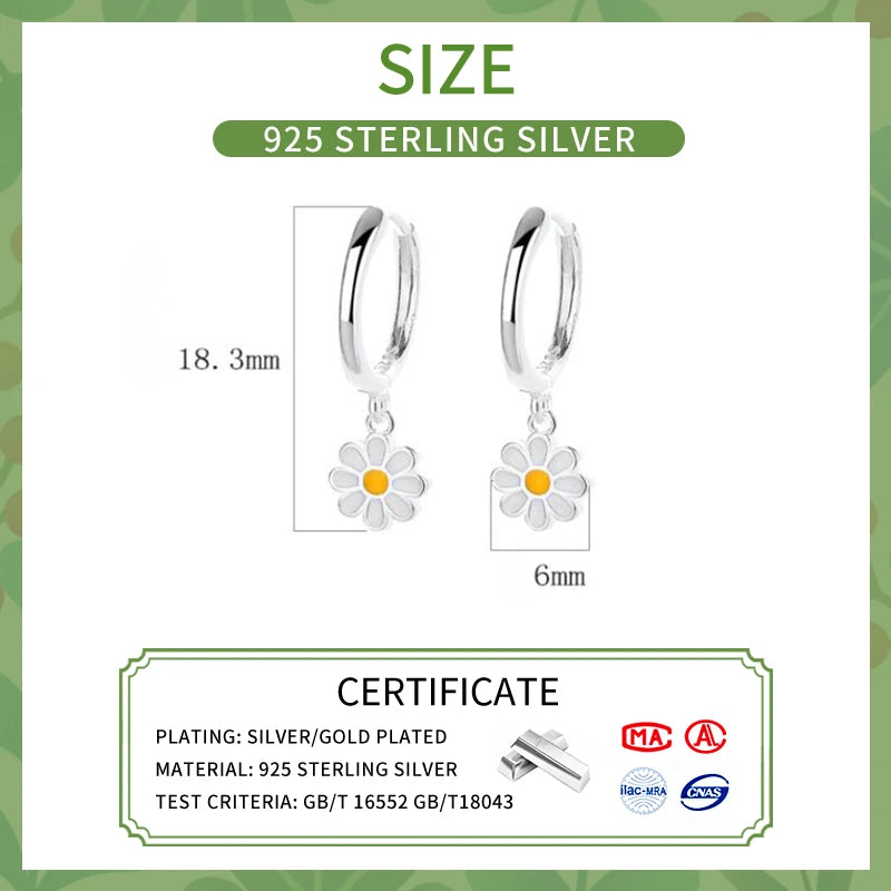 SOFTPIG Real 925 Sterling Silver Flower Pendant Hoop Earrings For Women Cute Plant Fine Jewelry Minimalist Accessories-Serilas