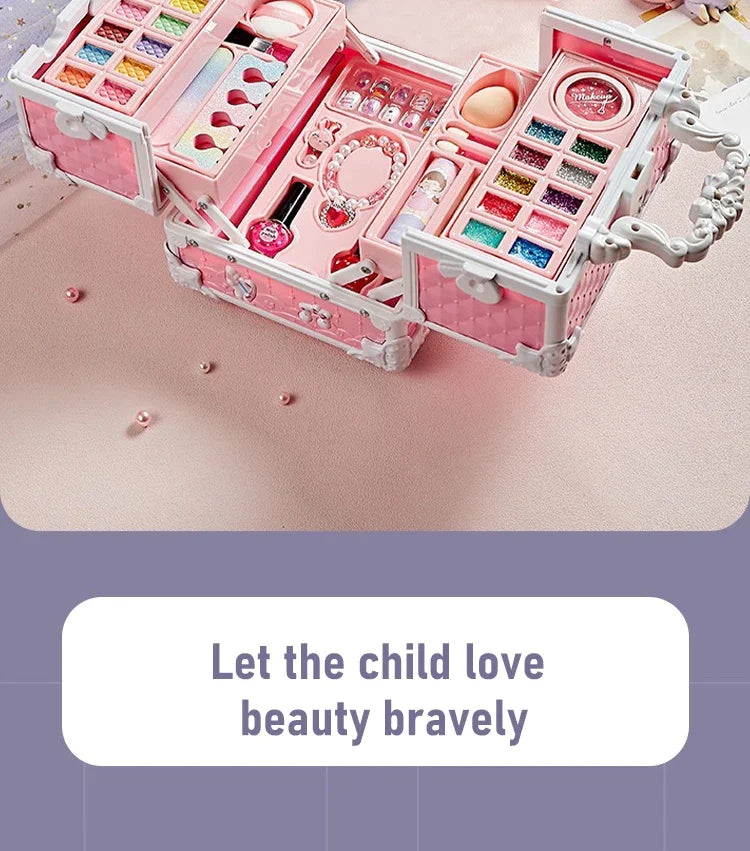Kids Makeup Kit Little Girls 49 Pcs Washable Makeup Kit Real Girl Princess Make Up Kit with Cosmetic Case Play Set Birthday Gift-Serilas