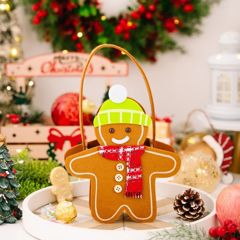 Christmas Gifts Bags Cute Gingerbread Man Storage Bags Chocolate Cookies Candy Handbags for Christmas Birthday Party Decorations-Serilas